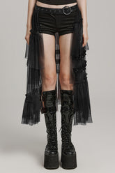 Ruffle Mesh Buckle Women's Steampunk Long Overskirt 3 Colors